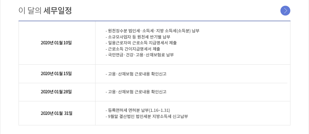 이 달의 세무일정